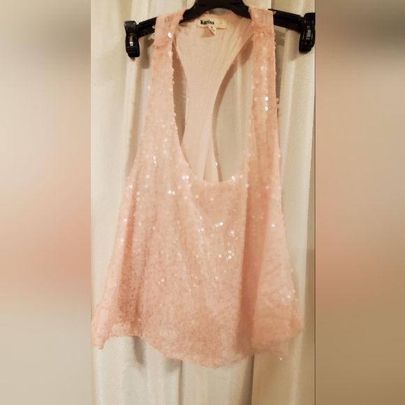 KARISS Women's pink sequence halter top used - Picture 1 of 7